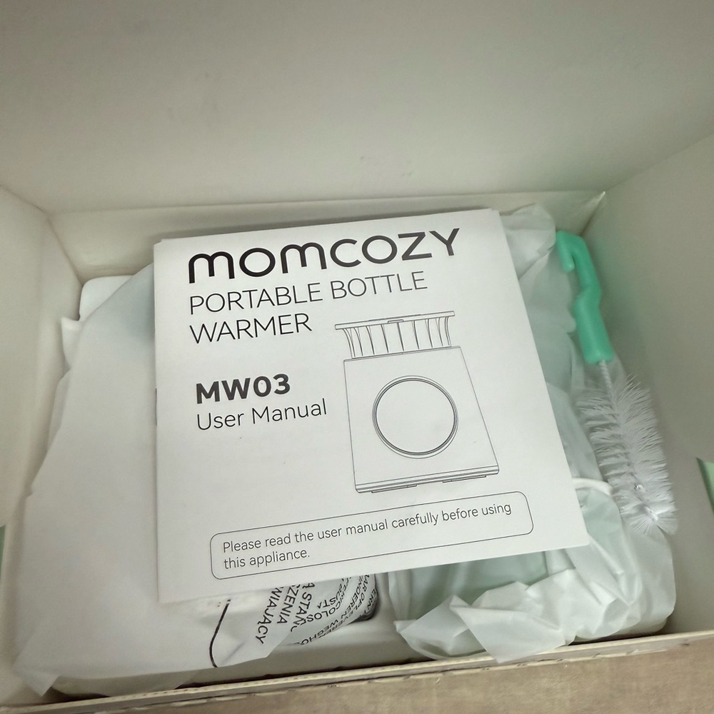 Momcozy Portable Bottle Warmer with Brush - White and Green